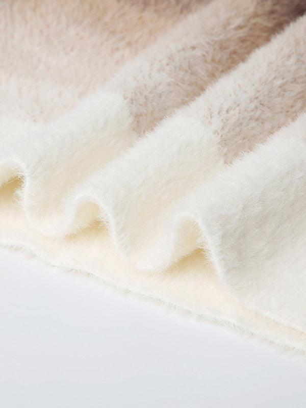 Gradient Split-Joint Velvet Long Sleeves Loose Off-The-Shoulder Sweater Tops