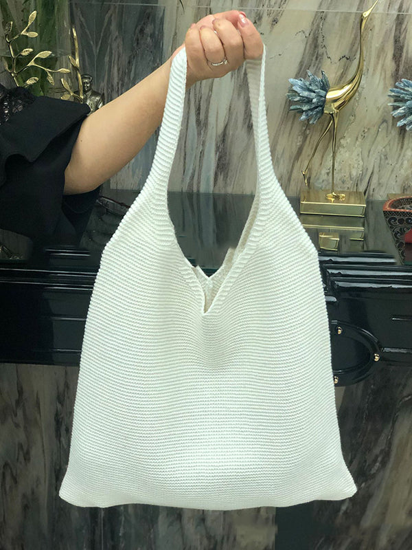 Solid Color Woven Handbag Bags