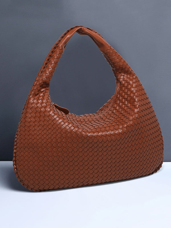 Geometric Solid Color Split-Joint Woven Zipper Handbags Bags