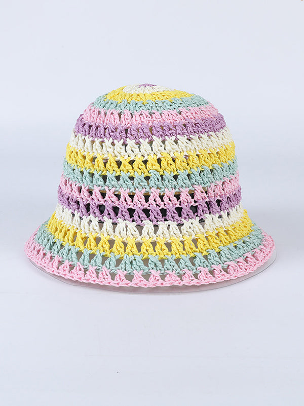 Contrast Color Hollow Short Brim Woven Sun-Protection Hats&Caps Fisherman Hat