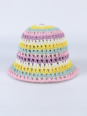 Contrast Color Hollow Short Brim Woven Sun-Protection Hats&Caps Fisherman Hat