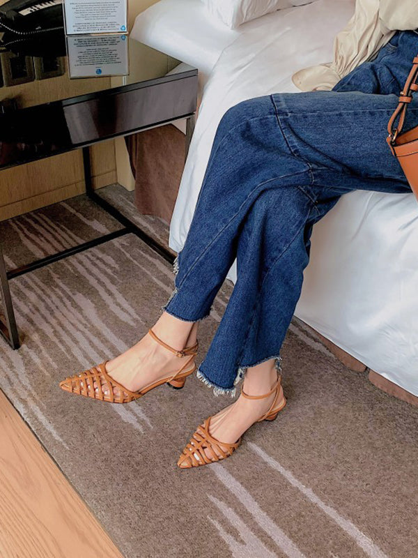 Hollow Pointed-Toe Split-Joint Sling Shoes Sandals