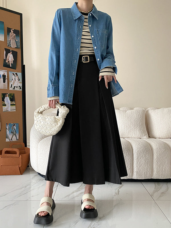 Contrast Color Striped Long Sleeves Skinny Round-Neck T-Shirts Tops