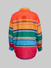 Long Sleeves Loose Buttoned Contrast Color Lapel Blouses&Shirts Tops