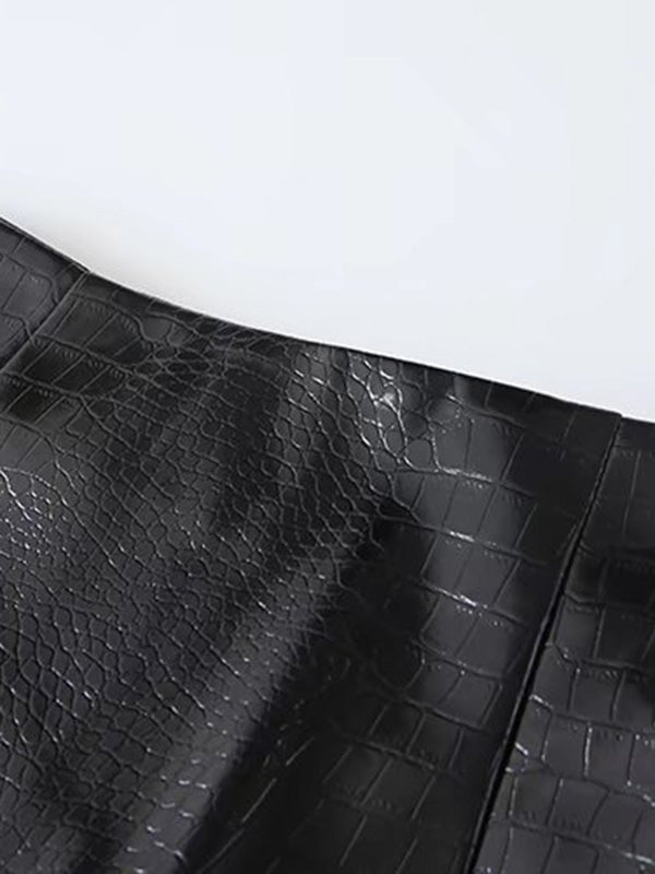 Shiny Solid Color Split-Joint A-Line Skinny Skirts