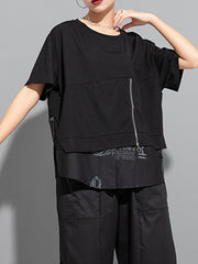 Printing Split-Joint False Two Loose Round-neck T-Shirts Tops
