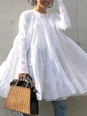 Irregularity Long Sleeves Pleated Solid Color Round-neck Blouses&shirts Tops