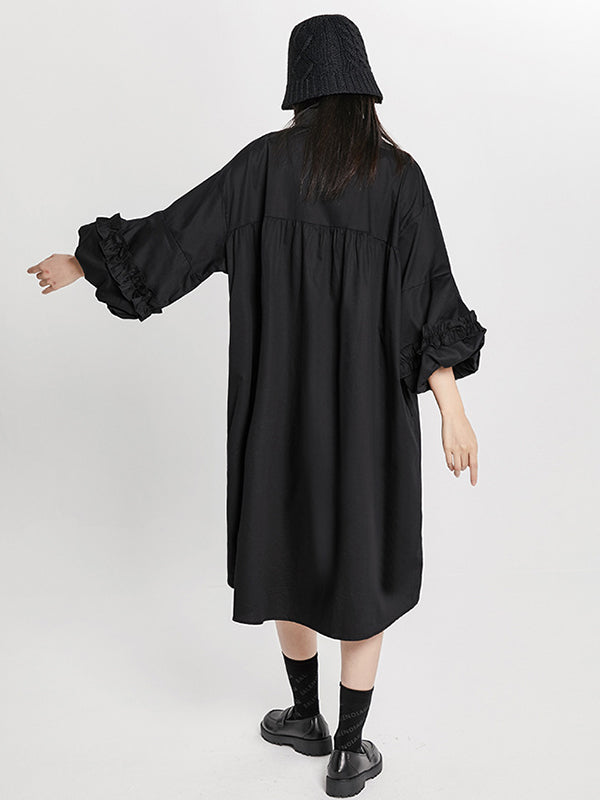 Loose High-Low Irregular Applique Shirt Dress Midi Dress