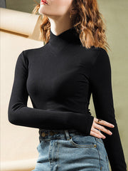 Simple Solid Color Stand Collar Long Sleeves T-Shirt