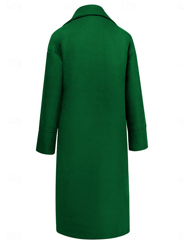 Buttoned Pockets Solid Color Split-Joint Long Sleeves Loose Stand Collar Woolen Coat
