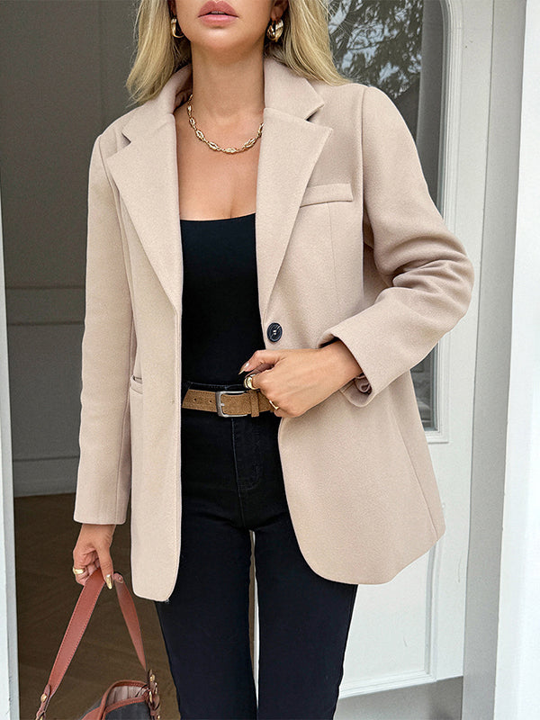 Buttoned Pockets Solid Color Long Sleeves Notched Collar Suit Outerwear
