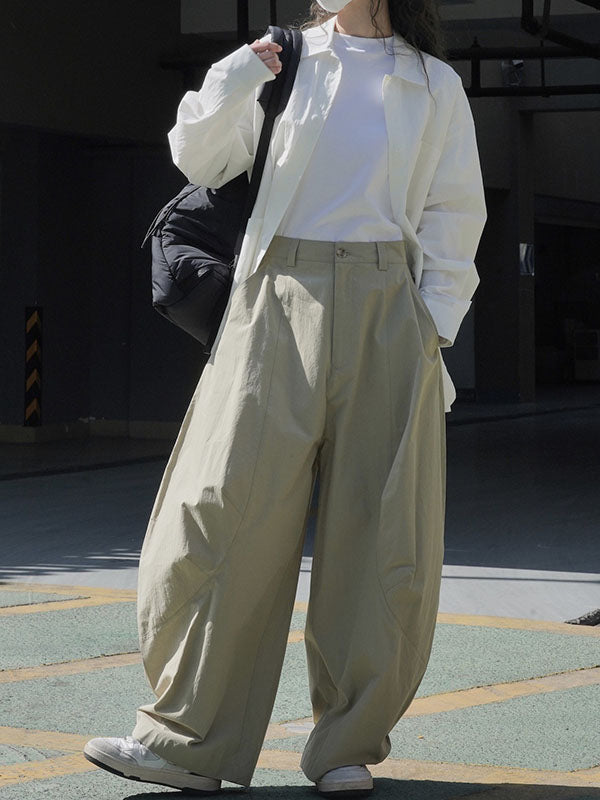 Solid Color Split-Joint Loose Wide Leg Trousers Casual Pants Bottoms