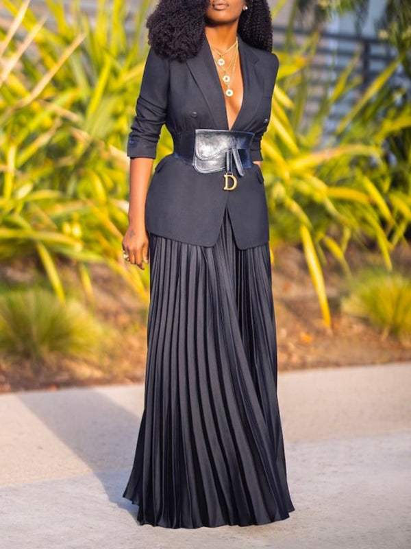 Pleated Solid Color High Waisted Loose Skirts Bottoms