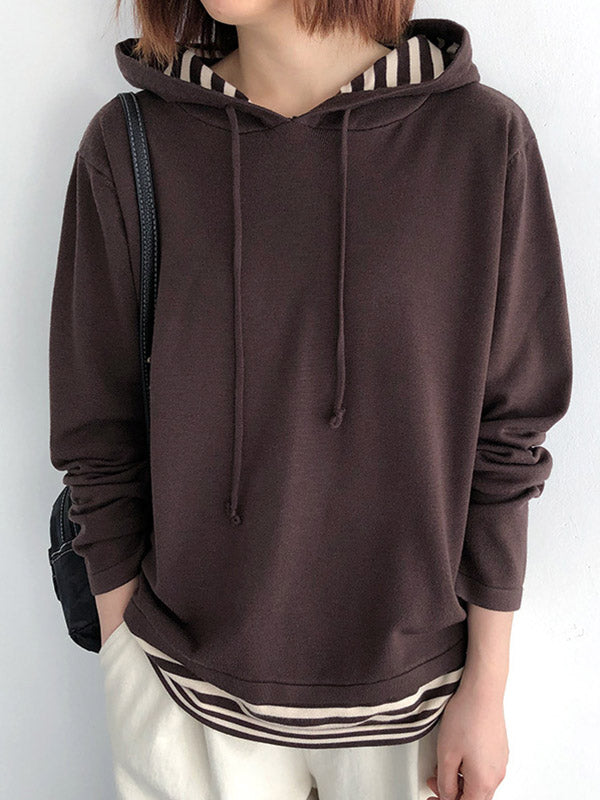 Casual 5 Colors Striped Hooded Long Sleeves Sweater Top
