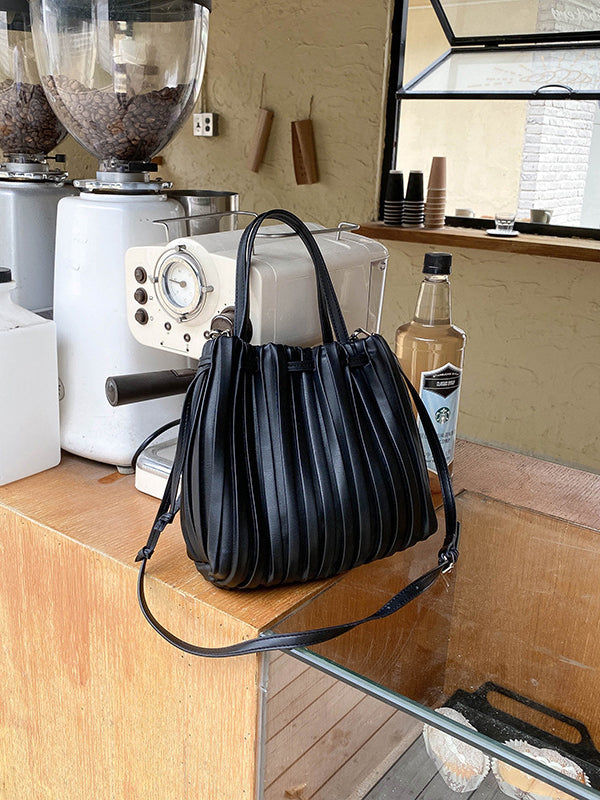Drawstring Pleated Solid Color Handbags Crossbody Bags