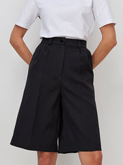 Pleated Solid Color Split-Joint High Waisted Loose Shorts Bottoms Half Pants
