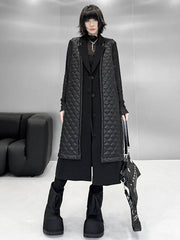 Buttoned Plaid Pockets Solid Color Split-Joint Loose Sleeveless Notched Collar Padded Vest Outerwear