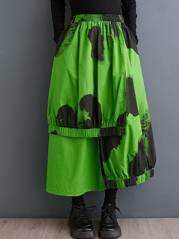 Asymmetric Elasticity Pleated Split-Joint High Waisted Loose Skirts