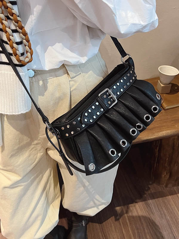 Geometric Pleated Zipper Shoulder Bags Handbags