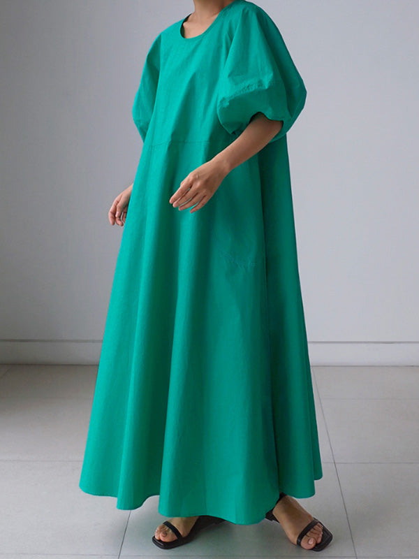 Original Bishop Sleeve Solid Color Midi Dress