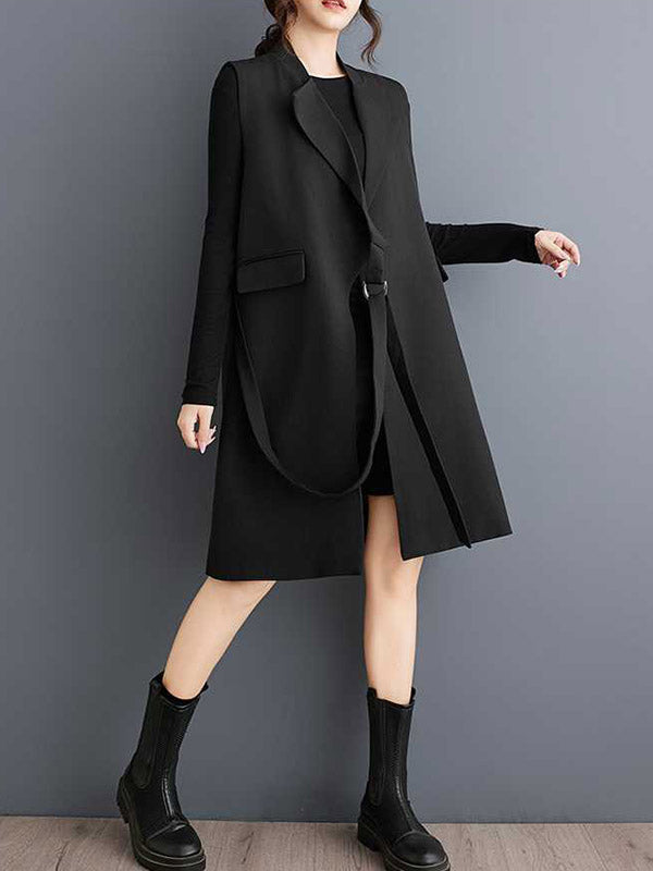 Asymmetric Solid Color Split-Joint Loose Sleeveless Notched Collar Vest Outerwear