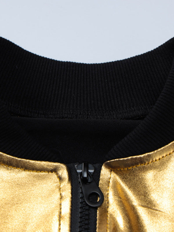 Contrast Color Elasticity Split-Joint Loose Puff Sleeves Round-Neck Outerwear
