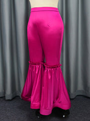 Lacy Pleated Solid Color Flared Pants Wrap Casual Pants Bottoms