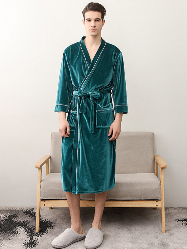 Comfortable Solid Bandage V-Neck Pajama Robe