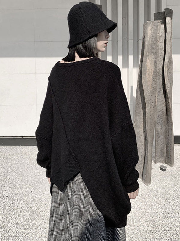 Original Loose Batwing Sleeves Solid Color Round-Neck Sweater Tops