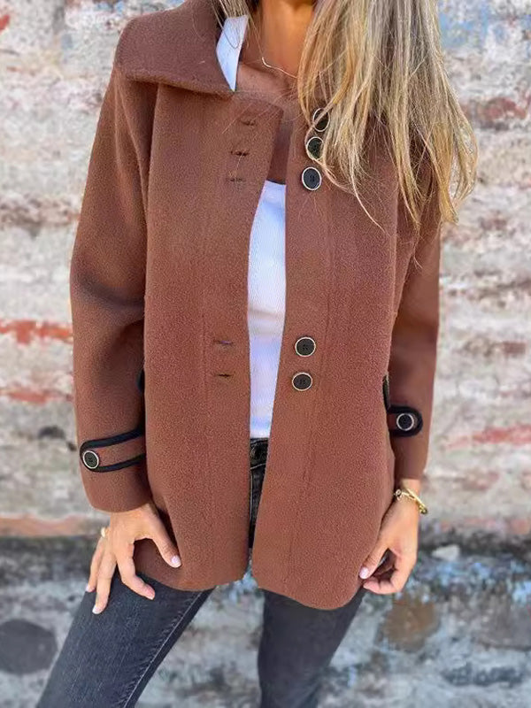 Buttoned Split-Joint Long Sleeves Loose Lapel Outerwear
