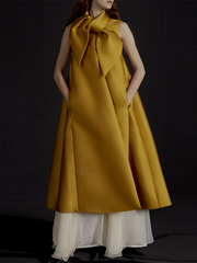 Bowknot Solid Color Loose Sleeveless Shawl Collar Midi Dresses