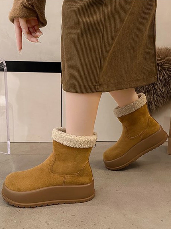 Round-Toe Split-Joint Velvet Platform Shoes Boots