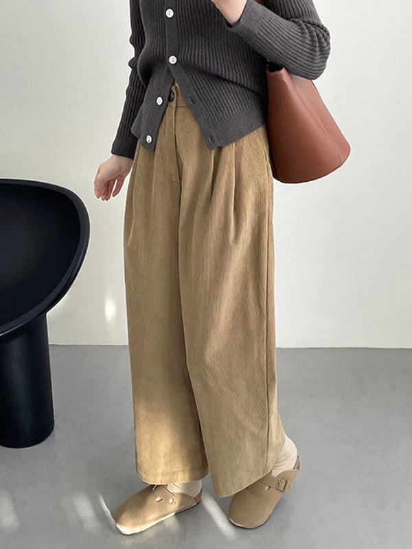 Elasticity Pleated Split-Joint High Waisted Loose Trousers Pants