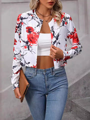 Buttoned Flower Print Split-Joint Long Sleeves Loose Round-Neck Outerwear Blazer
