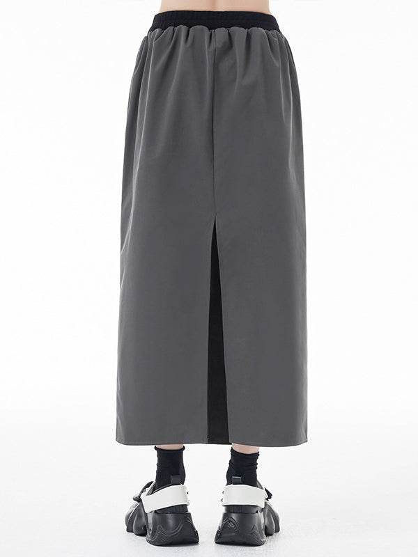 Pleated Pockets Split-Back A-Line High Waisted Skirts Bottoms