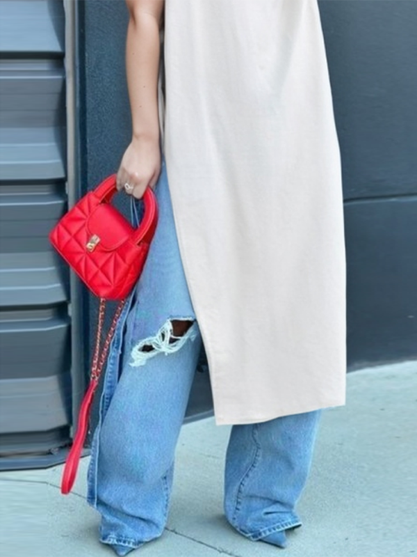 Solid Color Split-Side Loose Short Sleeves Heaps Collar T-Shirts Tops