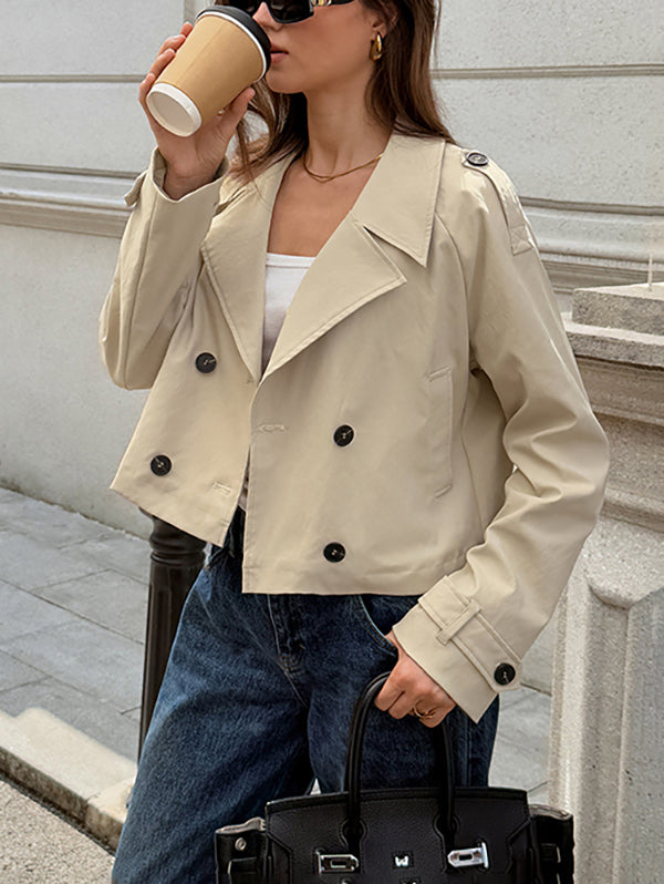 Buttoned Solid Color Split-Joint Long Sleeves Notched Collar Outerwear Jackets&Coats