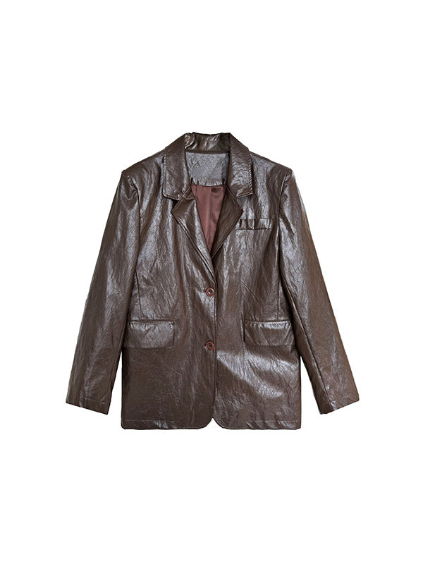 Buttoned Pockets Solid Color Long Sleeves Loose Notched Collar Outerwear