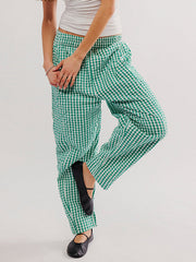 Plaid Pockets Split-Joint Loose Trousers Pants
