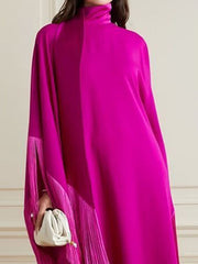 Solid Color Split-Joint Tasseled Batwing Sleeves Loose High Neck Maxi Dresses Evening Dresses