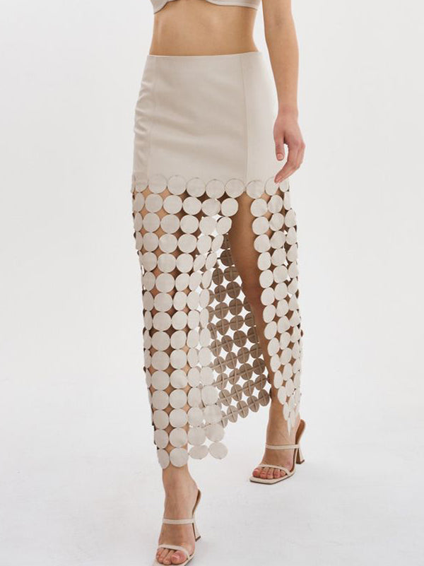 Polka-Dot Solid Color Split-Joint Split-Side Zipper A-Line Loose Skirts Bottoms