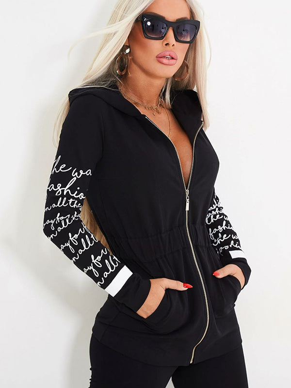 Stylish Hooded Letter Zipper Jacket&Leggings Sports Suits
