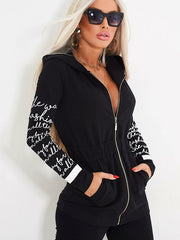 Stylish Hooded Letter Zipper Jacket&Leggings Sports Suits