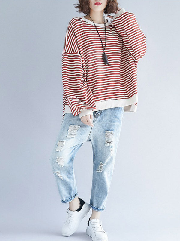 Loose Striped Split-joint Sweatshirt