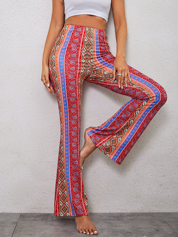 Elasticity Printed Split-Joint High Waisted Skinny Trousers Pants