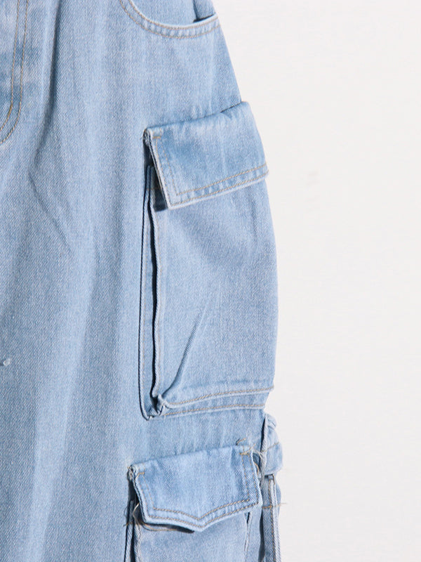 Buckle Split-back Split-Joint Streamer Zipper High Waisted Loose Skirts