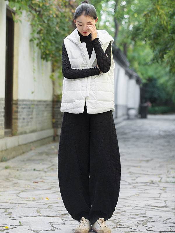 Casual Loose Keep Warm Quilted Solid Color Padded Bloomers Pants