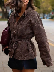 Leopard Tied Waist Long Sleeves Loose Blouses&shirts Tops