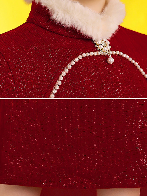 Original Creation A-Line Long Sleeves Beaded Split-Joint Stand Collar Short Cheongsams