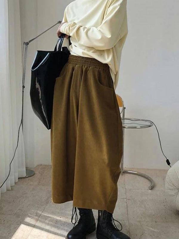 Elasticity Solid Color Split-Joint Harem Pants Wide Leg Trousers Pants